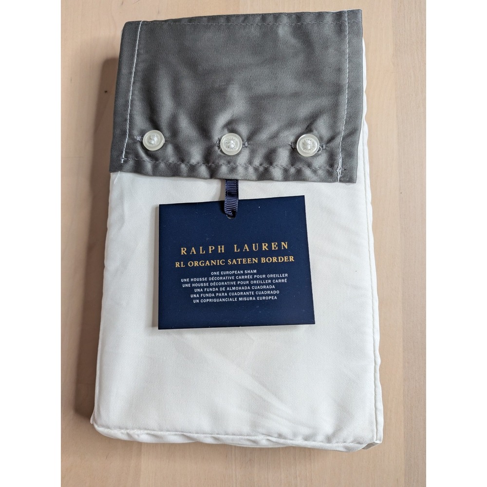 Ralph Lauren Organic Cotton Sateen Border European Sham Graphite/White NWT